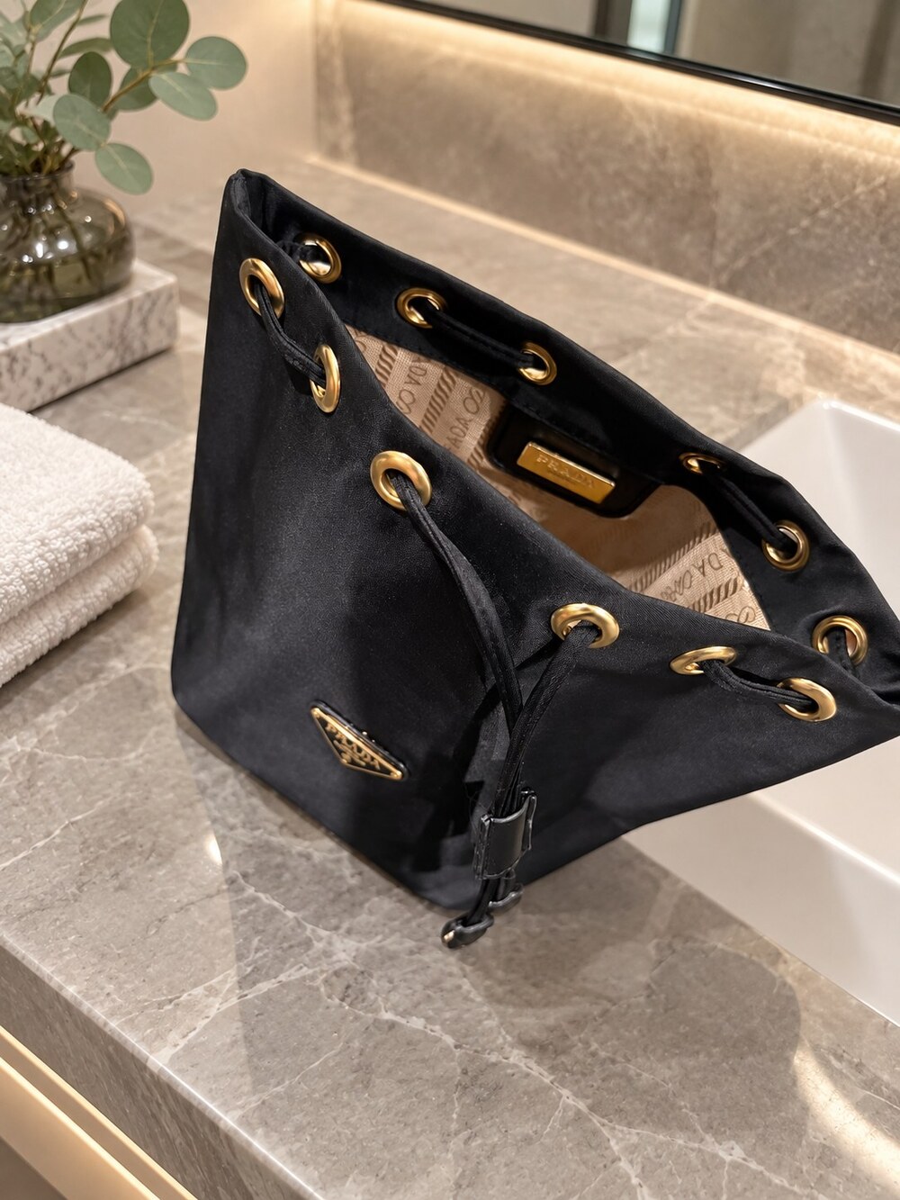 Prada Black Drawstring Makeup Bag | Travel Organizer - Picture 6 of 6